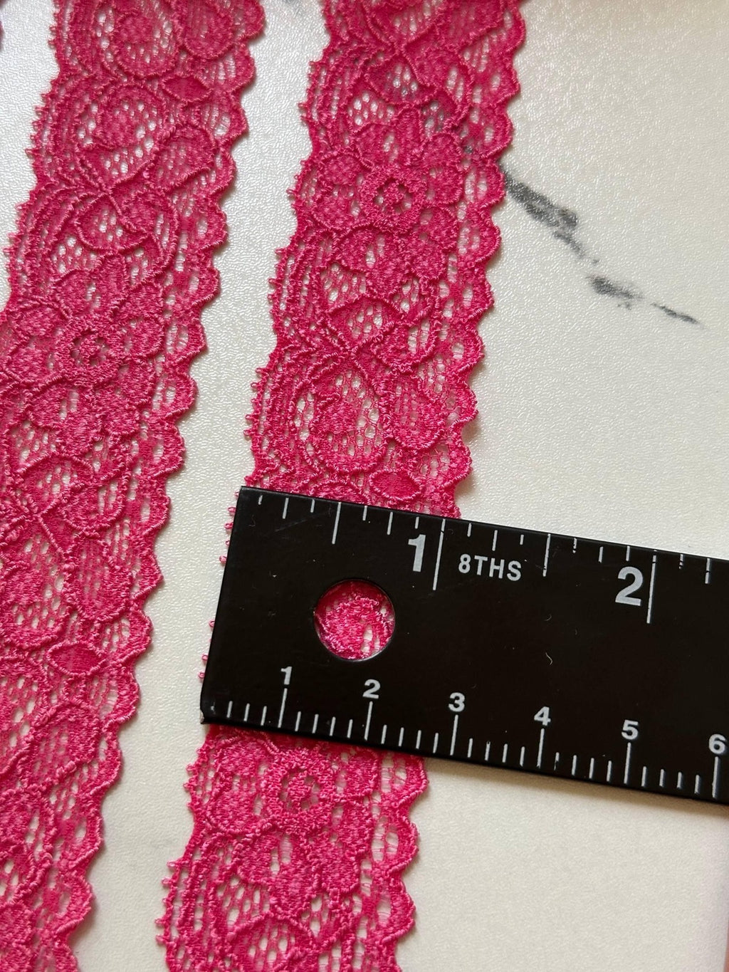 10yds 1" Hot Pink Stretch Lace Trim Fuchsia Floral Elastic Galloon Scalloped Edge Ribbon for Lingerie Underwear Doll Clothing Sewing Crafts