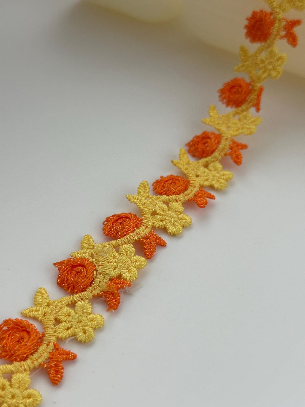 3Yds Non-Stretch 0.8" Yellow Orange 3D Rose Flower Embroidered Lace Wholesale