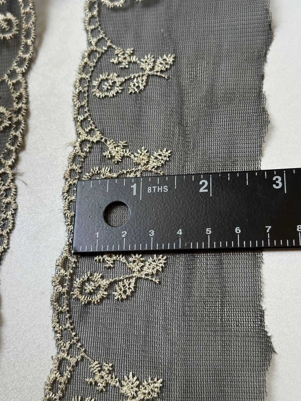 10yds Charcoal Black Gold Embroidered Organza Lace Trim by the Yard, Wide Structured Floral Border Ribbon for Curtains Pillows Crafts, 2.5"