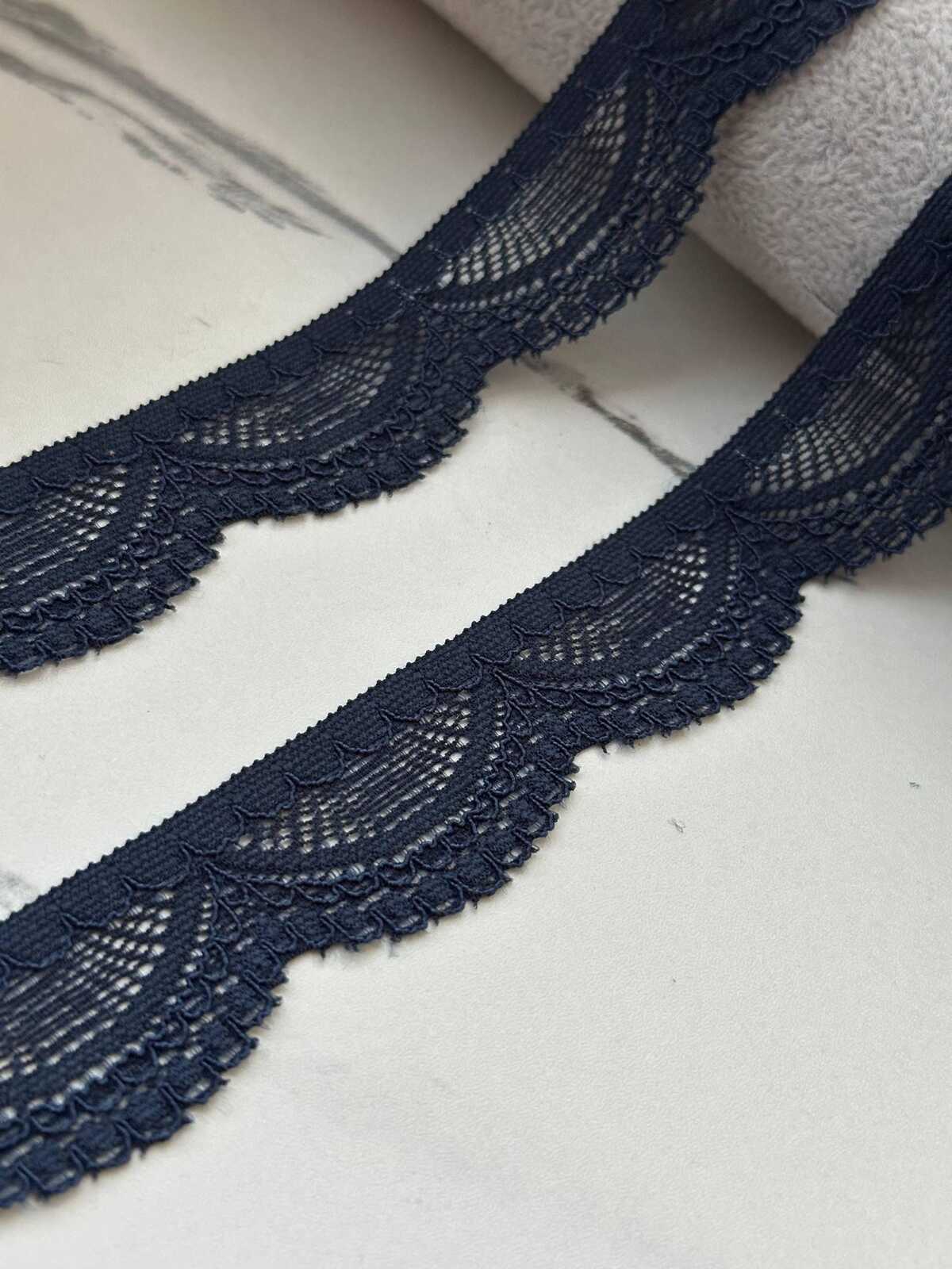 10Yds Stretch 1" Dark Navy Blue Scalloped Floral Stretch Lace Trim Wholesale
