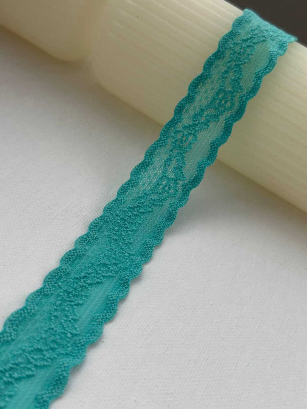 10Yds Stretch 0.9" Aqua Teal Raised Textured Floral Stretch Lace Wholesale