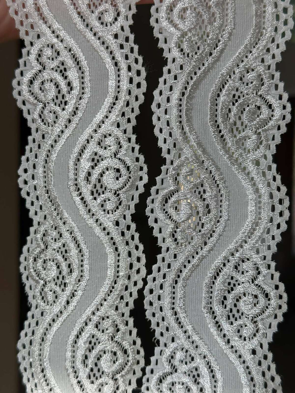 Soft Ivory White Wavy Vine Swirl Stretch Lace Trim by the Yard, Scalloped Elastic Ribbon for Coquette Crafts, 2.25", Retail Wholesale Bulk