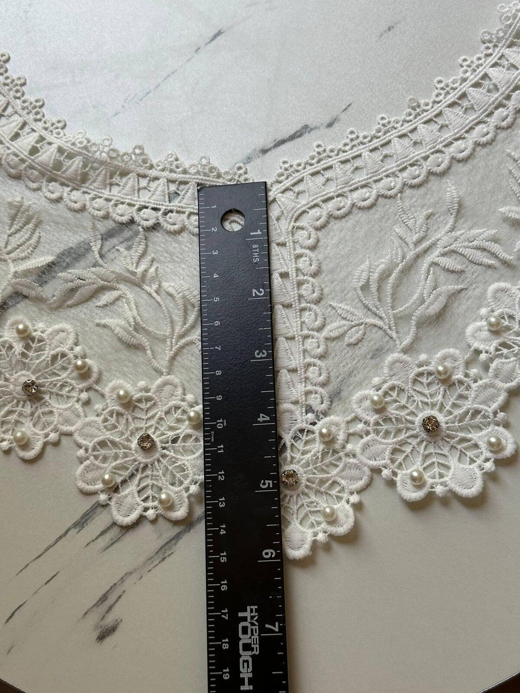 Off White Beaded Rhinestone Guipure Lace Collar  Pearl Accent Neckline Applique Statement Bodice Motif for Gowns Blouses, 6"