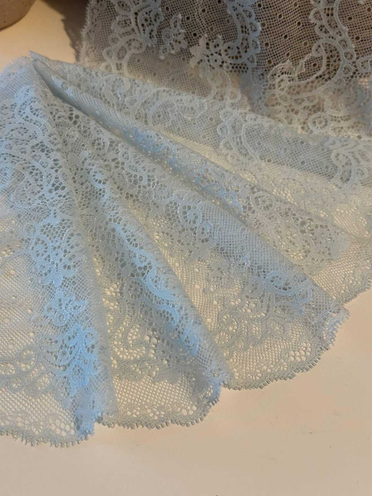 1Yd Stretch 8" Light Blue Floral Wide Stretch Lace Trim, Sewing Craft Wholesale