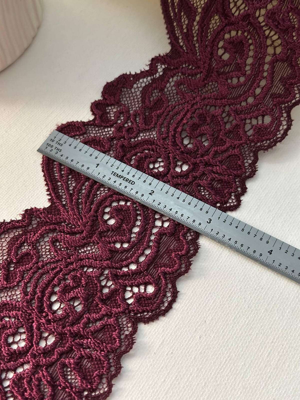 3Yds Stretch 3" Dark Burgundy Wine Floral Scalloped Stretch Lace Wholesale