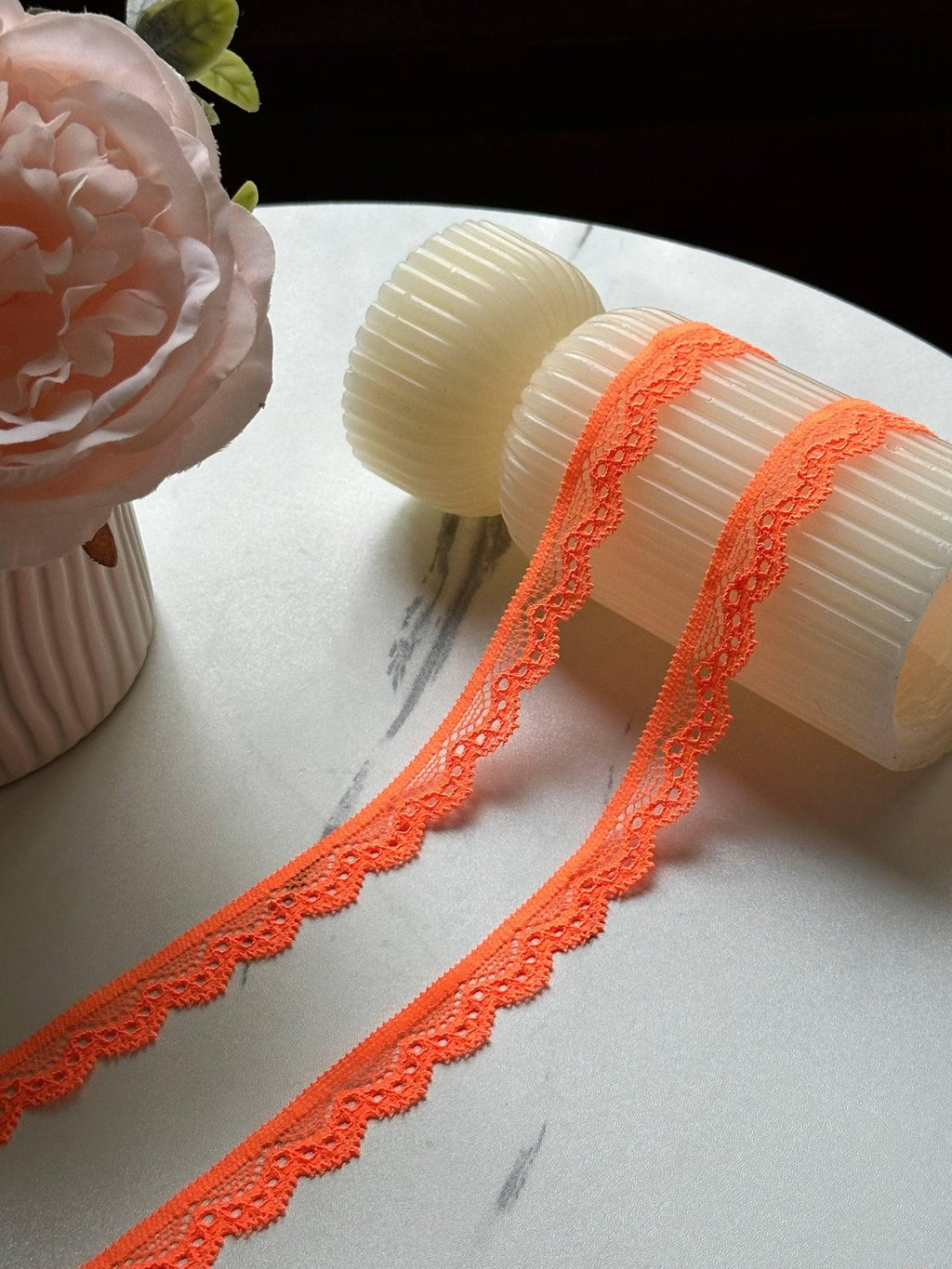 10yds Neon Orange Stretch Lace Trim, 0.5" Elastic Ribbon, Bulk Clearance Coquette Y2K Lace, Lingerie Lace, DIY Sewing, Retail Wholesale