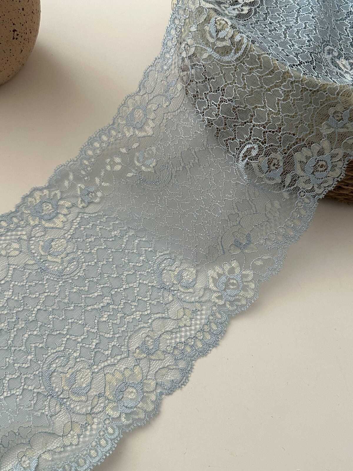 1Yard Japanese Lace, 6.5" Two-Tone Dust Blue Non-Stretch Chantilly Ribbon, Bulk Clearance Coquette Y2K Lace, Garment Trim, Retail Wholesale