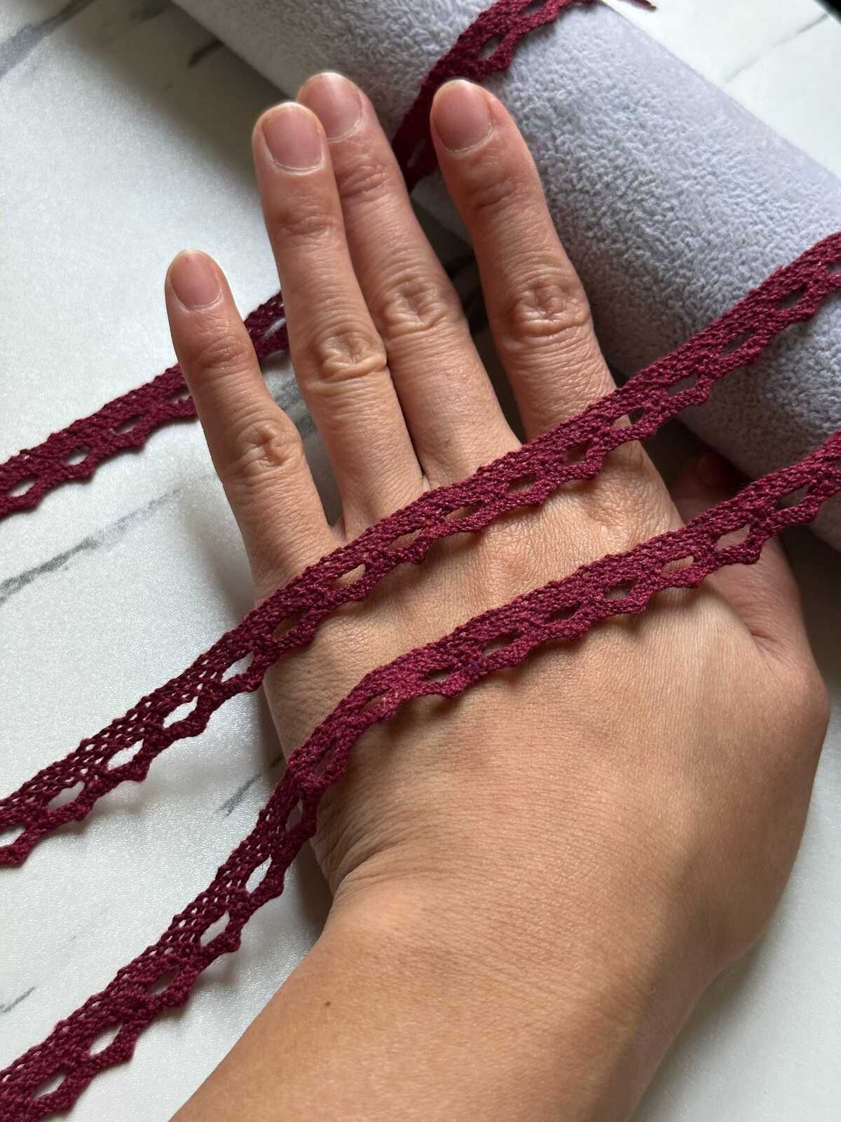 10yds Burgundy Cotton Picot Lace Trim, 0.4" Narrow Ribbon, Bulk Clearance Coquette Y2K Lace, Edging Trim, DIY Sewing, Retail Wholesale