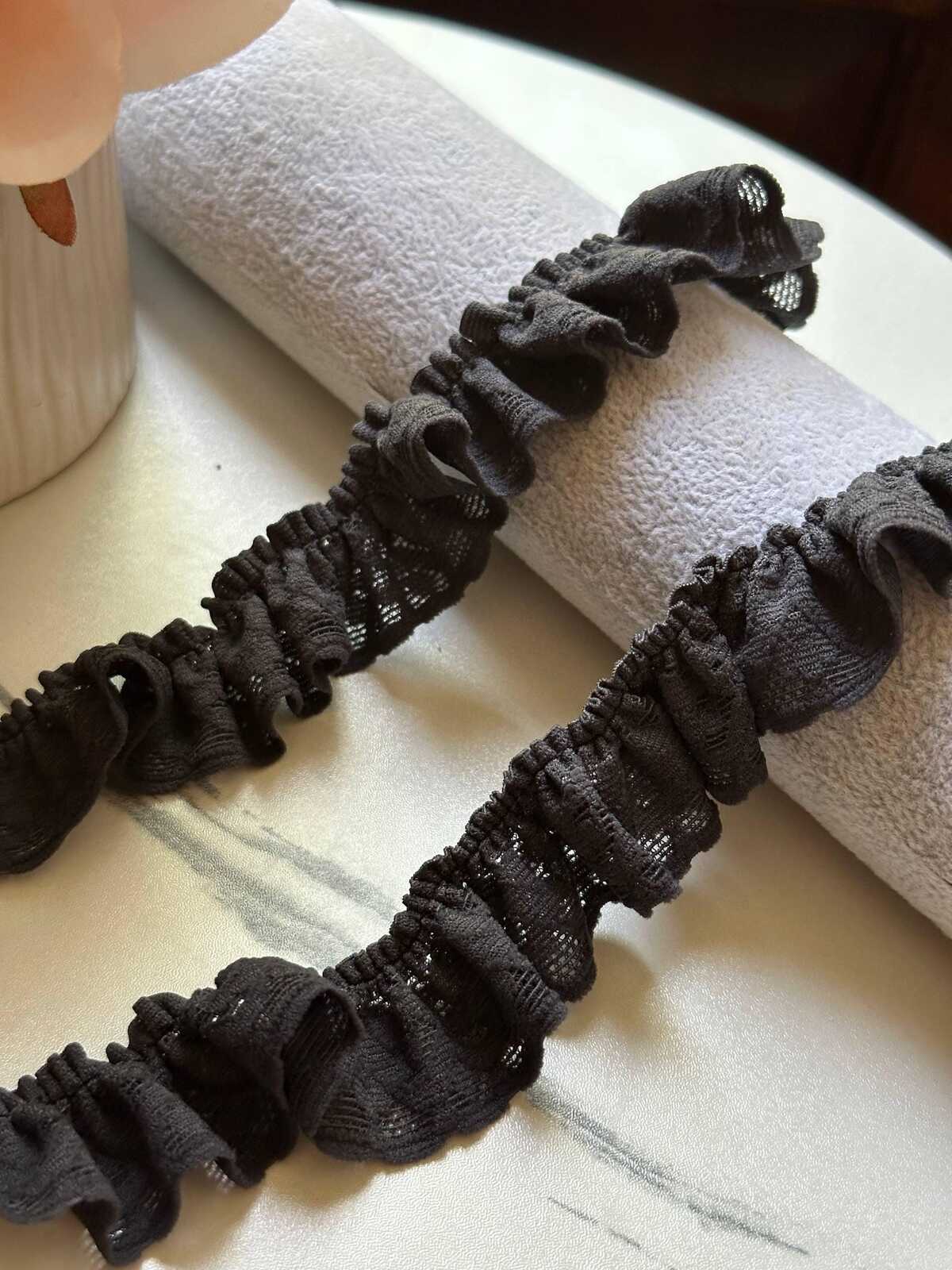 10yds  Classic Charcoal Gray Geometric Stretch Elastic Lace Trim   Narrow Ribbon Available Flat for Lingerie Crafts, 1"