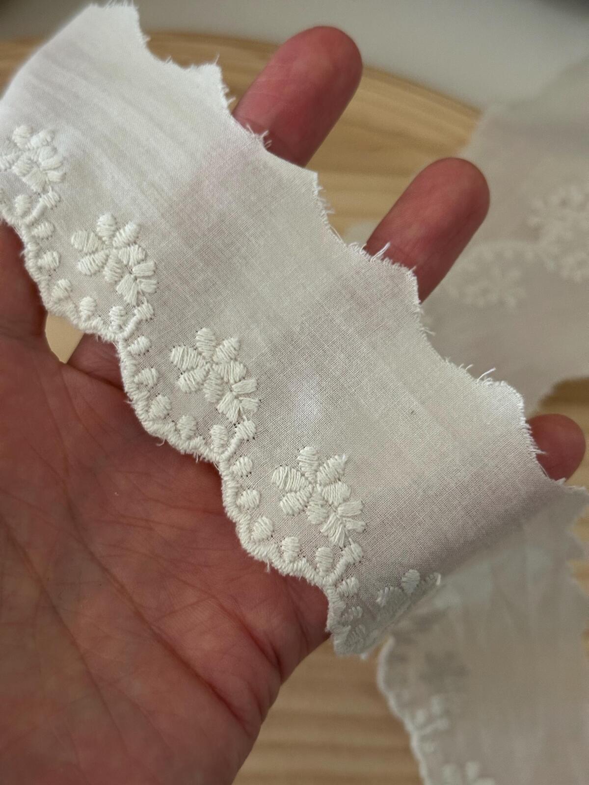 5Yds Non-Stretch 1.7" Off-White Cotton Floral Eyelet Lace Trim Wholesale