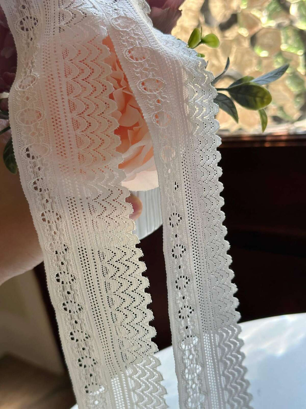 10yds Soft White Scalloped Geometric Stretch Lace Trim by the Yard, Soft Elastic Ribbon for Coquette Crafts, 2", Retail Wholesale Bulk