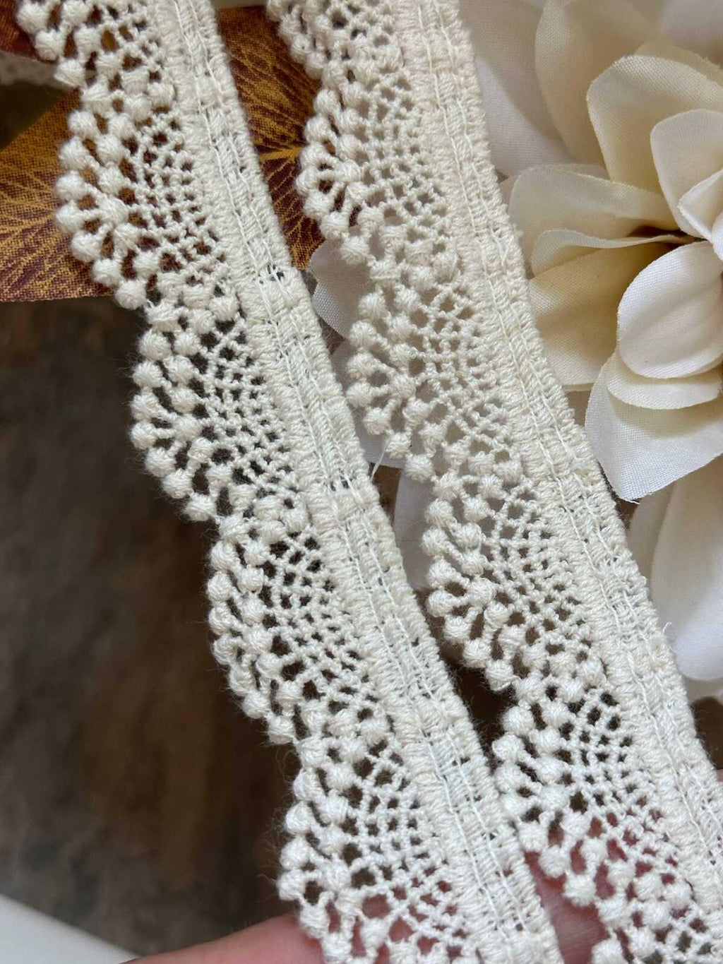 Natural Cotton Scalloped Lace Trim by Yard, Unbleached Shell Crochet Ribbon, Coquette Craft Supply, 1", Retail Wholesale Bulk