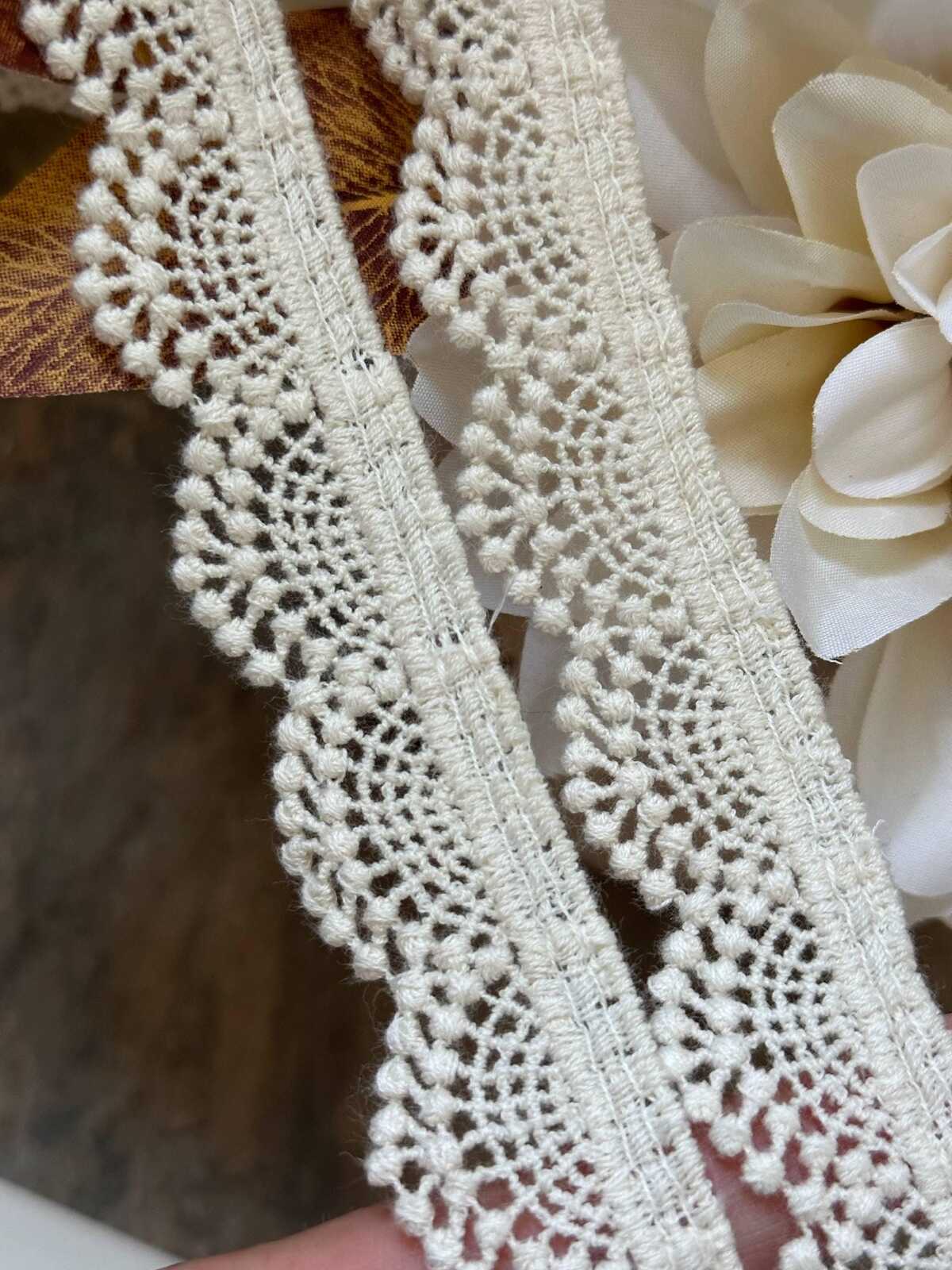 Natural Cotton Scalloped Lace Trim by Yard, Unbleached Shell Crochet Ribbon, Coquette Craft Supply, 1", Retail Wholesale Bulk