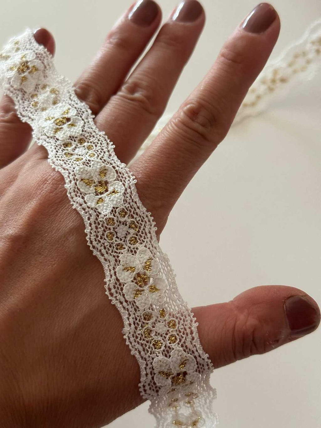 10yds White Gold Metallic Stretch Lace, 0.8" Elastic Ribbon, Bulk Clearance Coquette Y2K Lace, Lingerie, DIY Sewing, Retail Wholesale