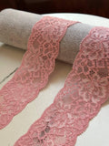 Soft Dusty Rose Pink Floral Stretch Lace Trim by the Yard, Scalloped Elastic Ribbon for Coquette Lingerie Apparel Crafts, 2"
