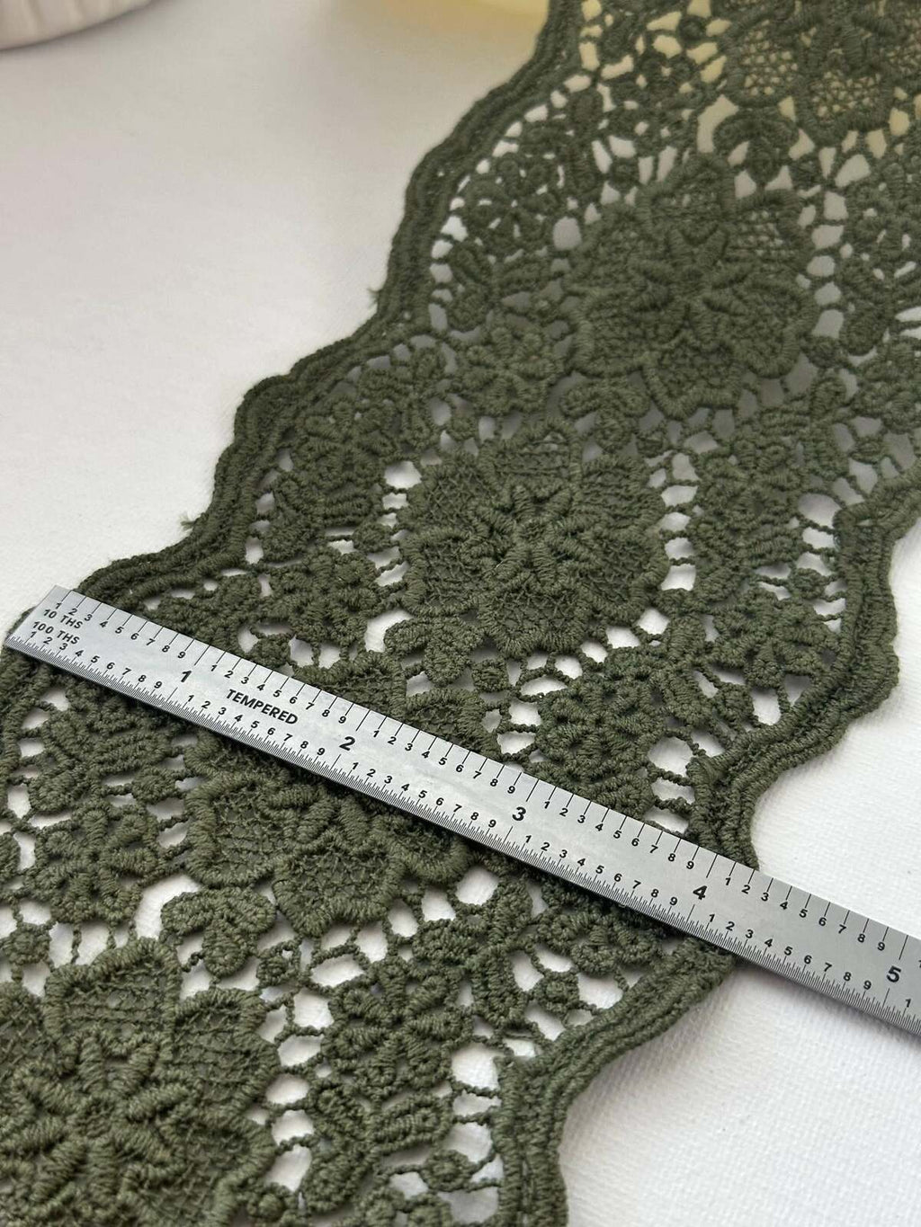 1yd Non-Stretch 4.2" Olive Green Cotton Floral Crochet Lace Trim Wholesale