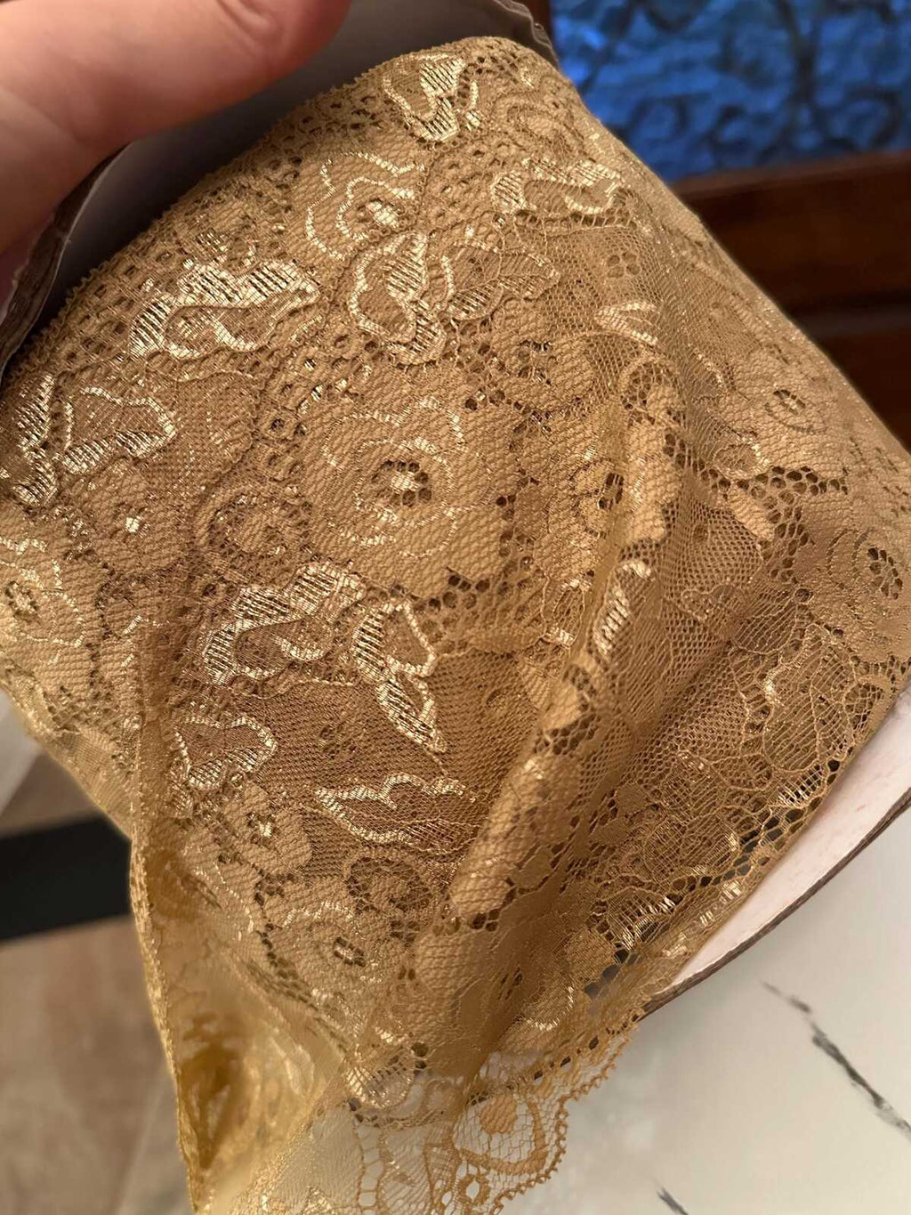 5.5" Gold Metallic Lace Trim Vintage Champagne Non Stretch Floral Galloon Luxury Mesh Ribbon for Gowns Lingerie Crafts Sewing