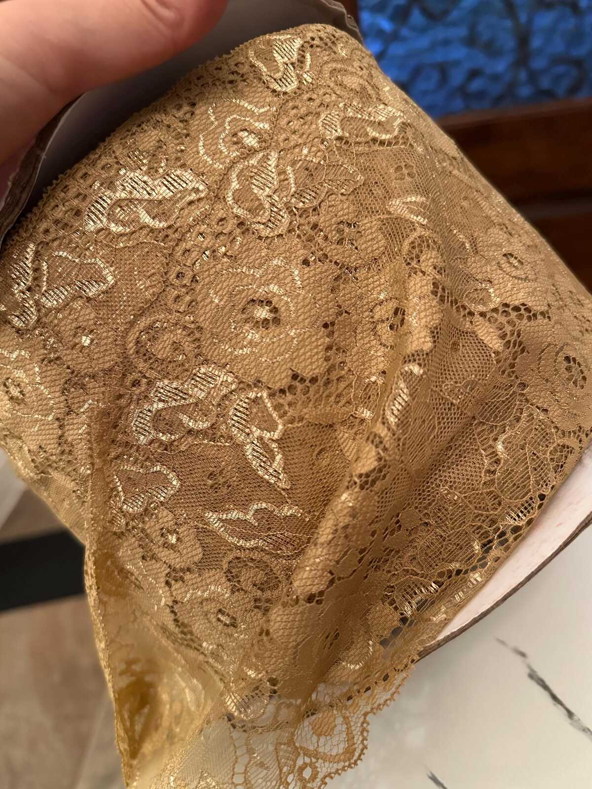 5.5" Gold Metallic Lace Trim Vintage Champagne Non Stretch Floral Galloon Luxury Mesh Ribbon for Gowns Lingerie Crafts Sewing