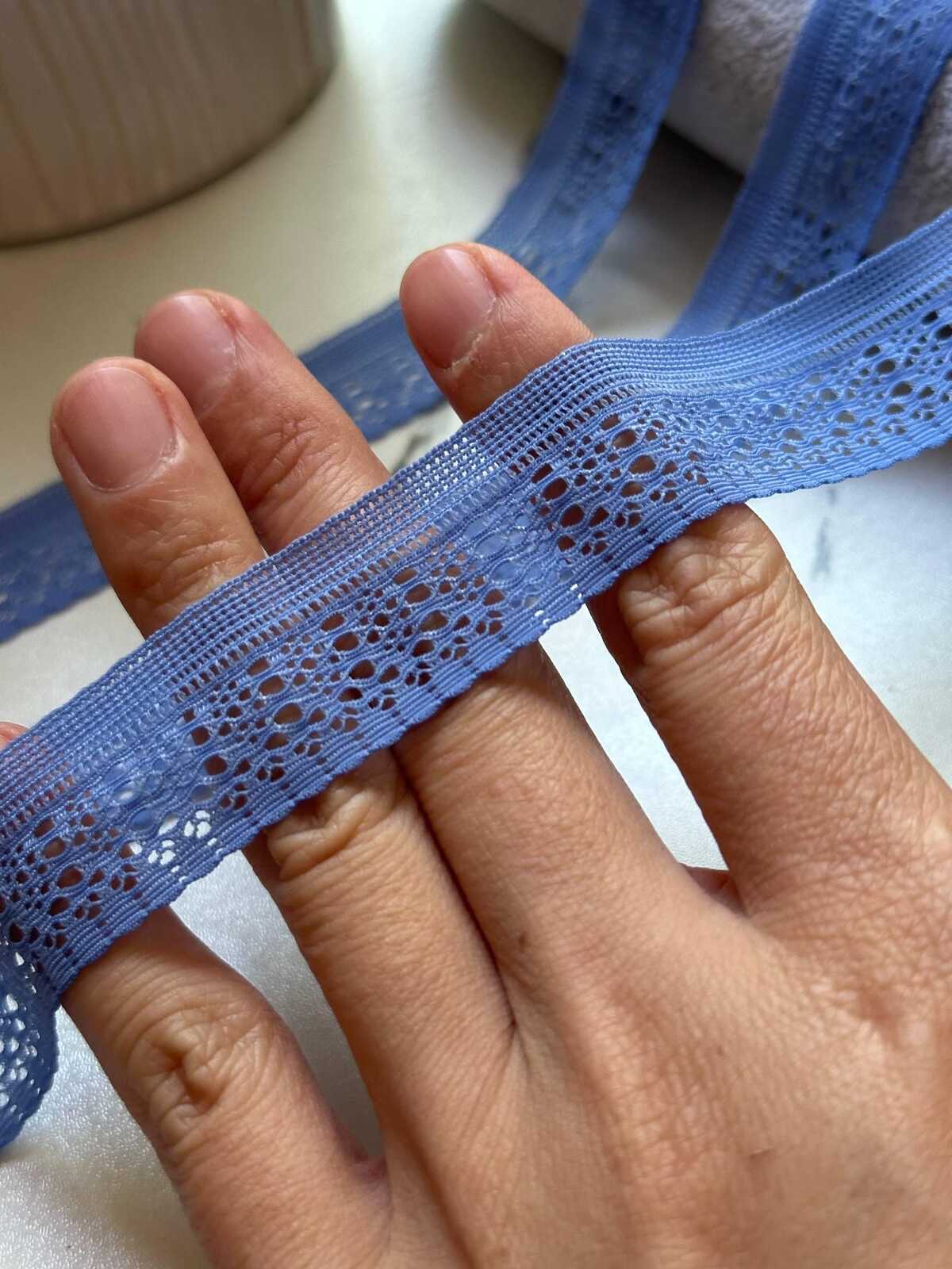 10yds Muted Cornflower Blue Ultra Soft Stretch Elastic Lace Trim by the Yard, Super Stretchy Ribbon for Baby Headband Lingerie, 0.8"
