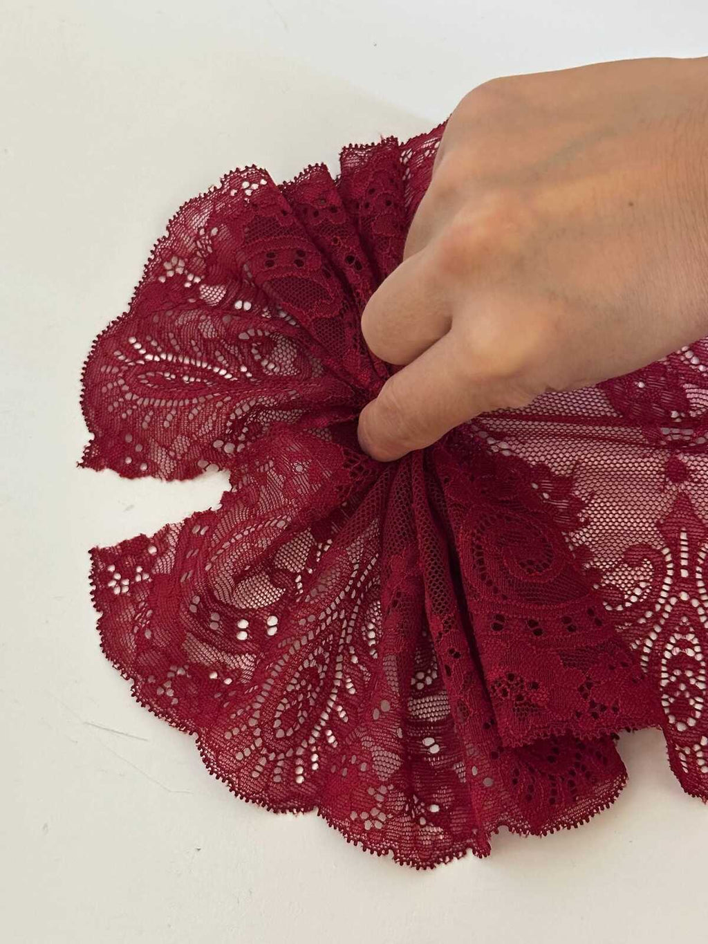 7.5" Burgundy Stretch Lace Trim Wide Wine Red Floral Elastic Galloon Scalloped Edge Lace for Lingerie Underwear Garment Sewing Crafts