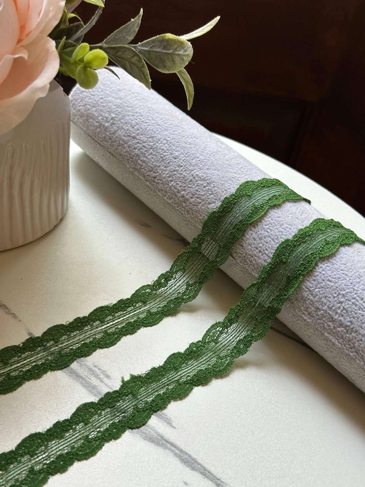10yds  Forest Christmas Green Splitable Non-Stretch Lace Trim by the Yard, Dual Edge Narrow Ribbon for Crafts, 0.75", Retail Wholesale Bulk