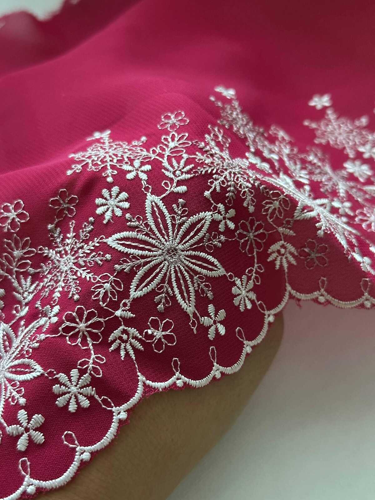 1Yd 9" Burgundy Wine Snowflake Floral Embroidered Mesh Lace Wholesale