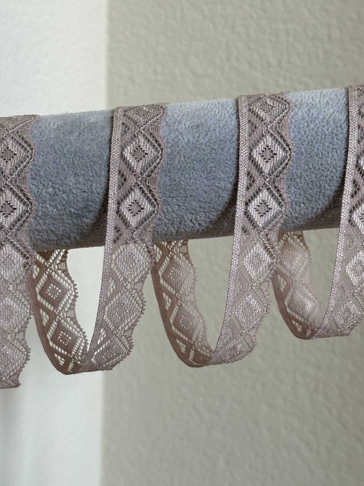 10yds 0.7" Dusty Mauve Stretch Elastic Lace Trim Dainty Scalloped Edge Geometric Argyle Ribbon for Lingerie Crafts Sewing Retail Wholesale