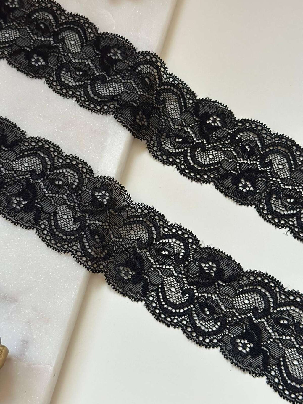 Black Floral Stretch Lace Trim, 2" Elastic Ribbon, Bulk Clearance Coquette Y2K Lace, Lingerie Lace, DIY Sewing, Retail Wholesale