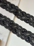 Black Floral Stretch Lace Trim, 2" Elastic Ribbon, Bulk Clearance Coquette Y2K Lace, Lingerie Lace, DIY Sewing, Retail Wholesale