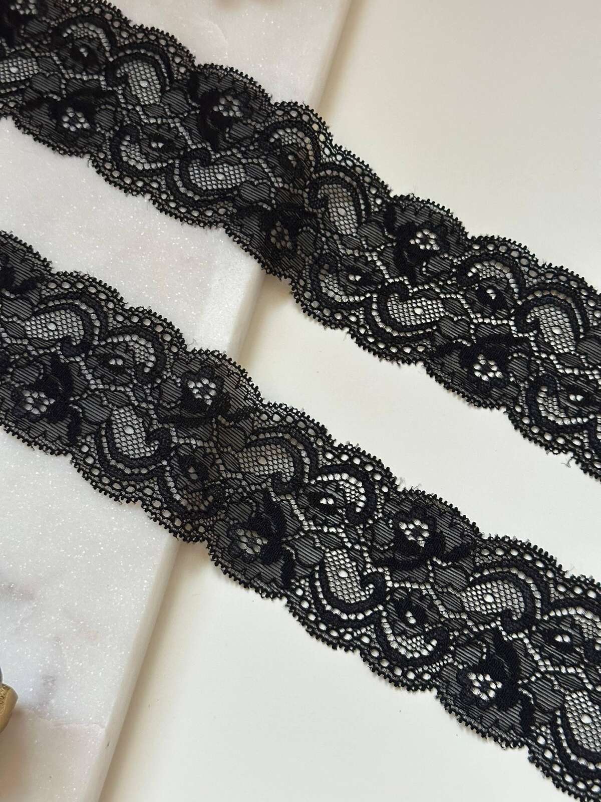 Black Floral Stretch Lace Trim, 2" Elastic Ribbon, Bulk Clearance Coquette Y2K Lace, Lingerie Lace, DIY Sewing, Retail Wholesale