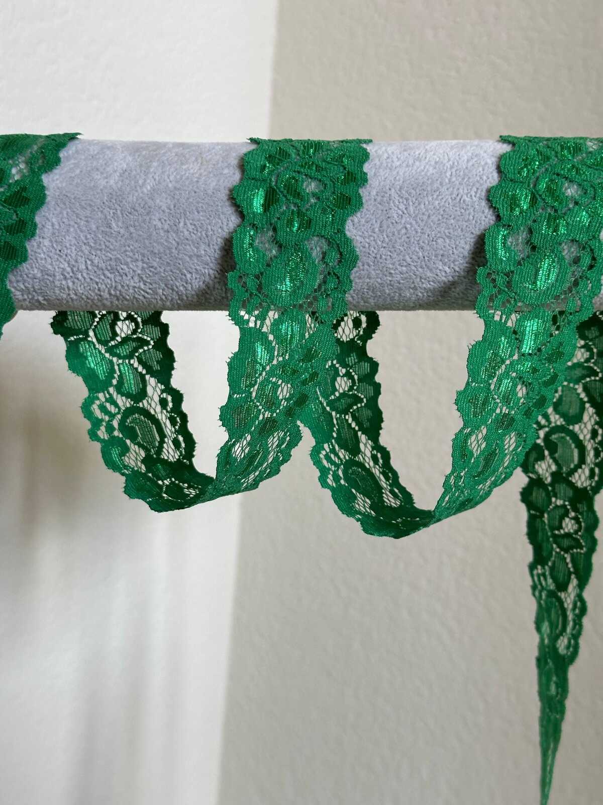 10yds  1.5" Kelly Green Stretch Elastic Lace Trim Floral Silky Shiny Scalloped Edge Ribbon for Lingerie  Crafts Sewing Retail Wholesale