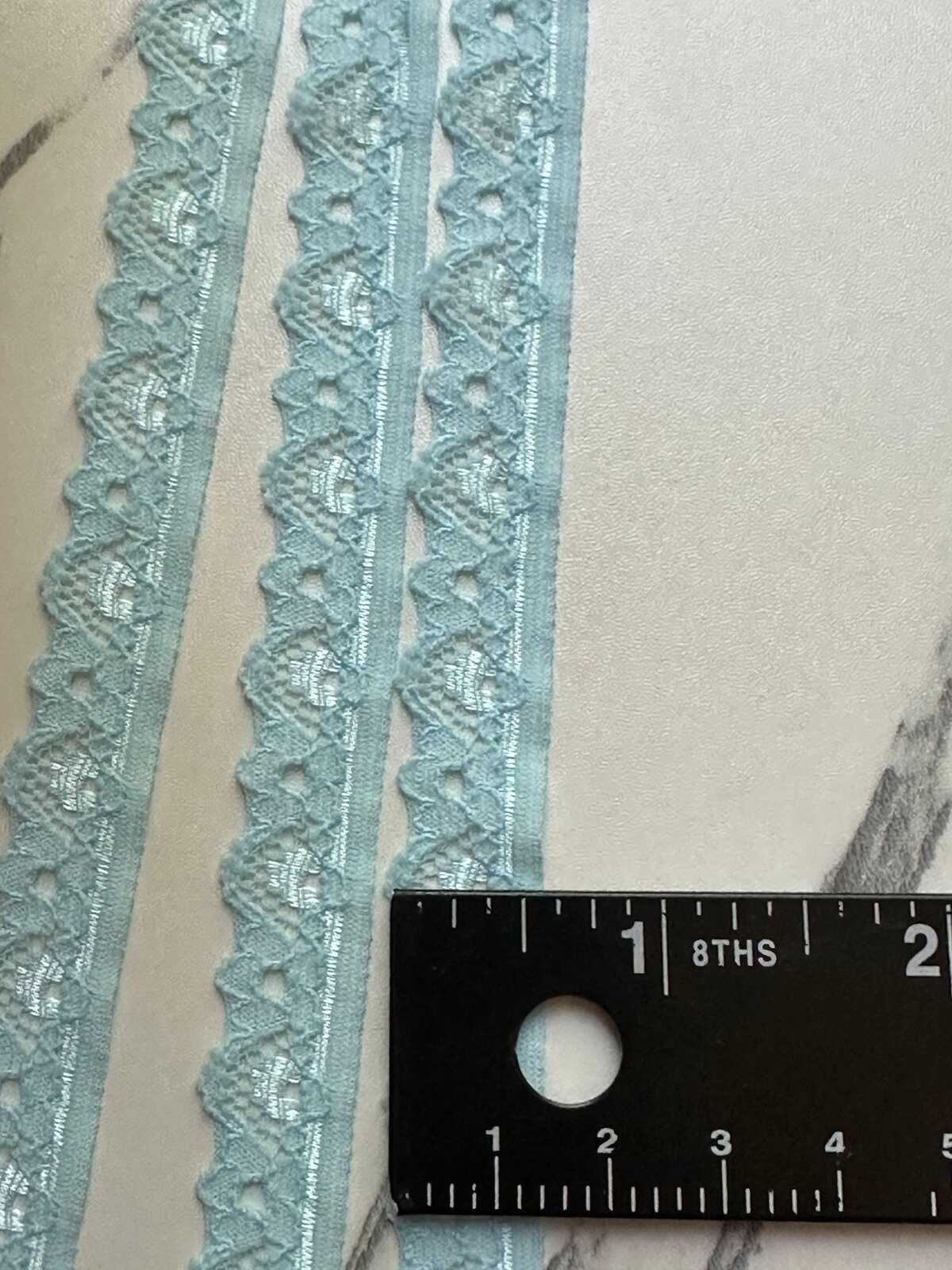10yds Soft Ice Blue Floral Stretch Lace Trim , Narrow Scalloped Elastic Ribbon for Coquette Lingerie Crafts, 0.5",Retail Wholesale Bulk