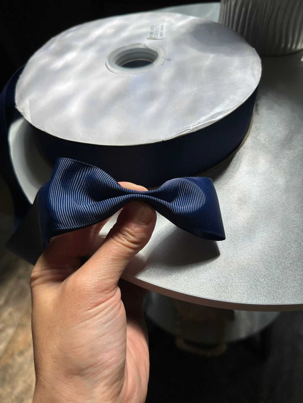 100yds Midnight Navy Blue Grosgrain Ribbon Bulk 100 Yards Roll, Solid Ribbed Fabric Ribbon for Hair Bows Gift Wrapping Crafts, 1.4" Width
