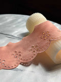 Dusty Peach Coral Eyelet Cotton Lace Trim Symmetrical Double Scalloped Embroidered Ribbon for Gowns Blouses Crafts Sewing, 2.75"
