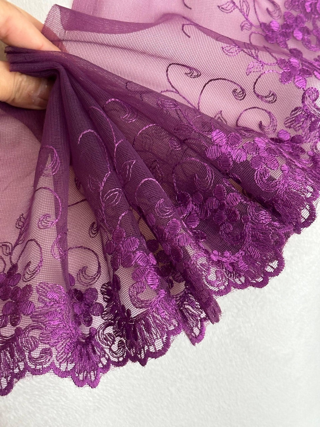 3Yds Non-Stretch 6" Purple Floral Mesh Embroidered Lace Trim, Craft Wholesale