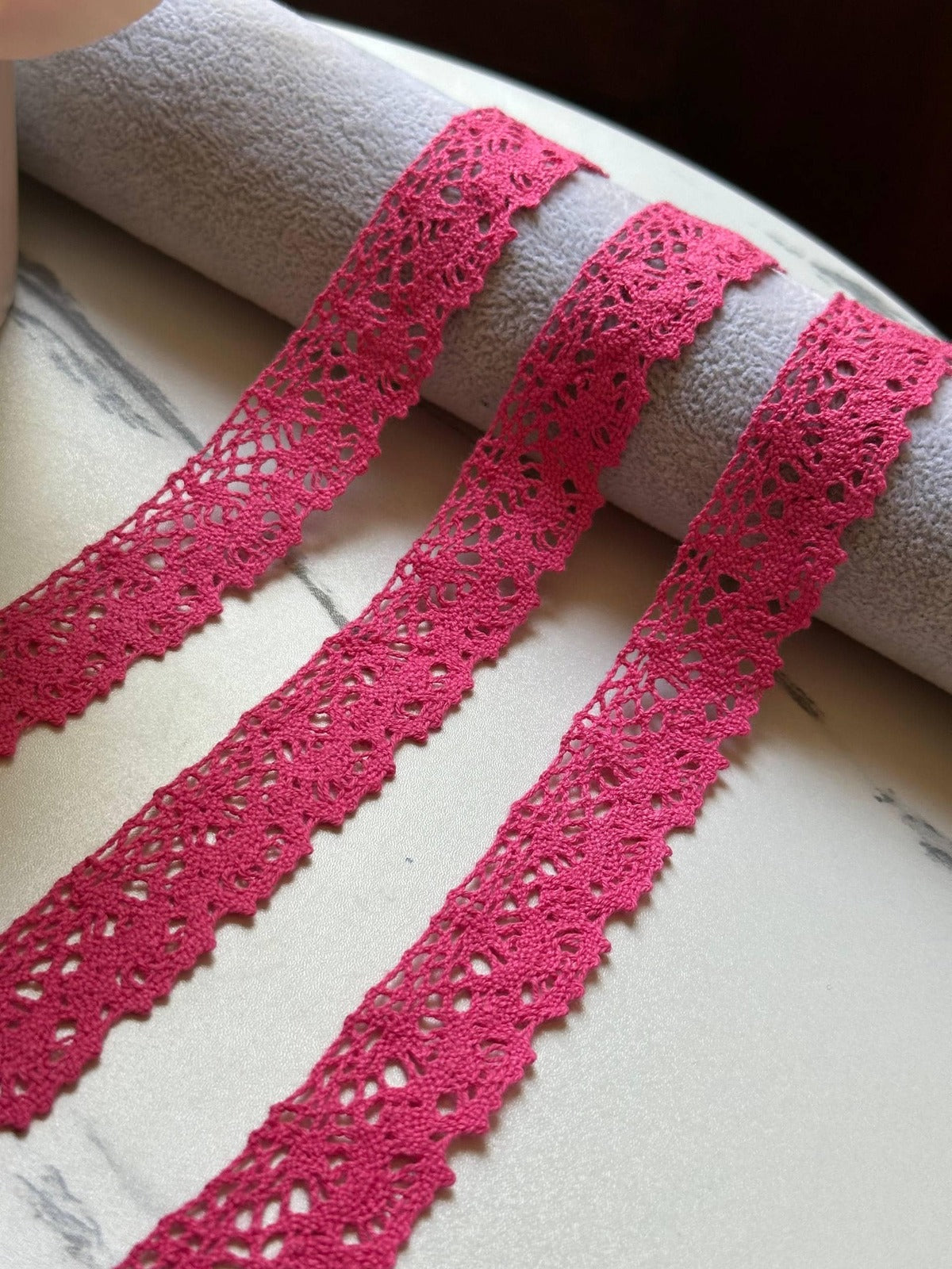 Raspberry Pink Crochet Cotton Lace Trim by Yard, Openwork Ribbon, Coquette Craft Supply, 1", Retail Wholesale Bulk
