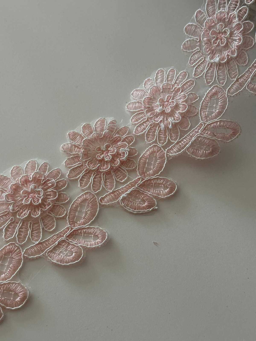 1Yard Pink Corded Floral Lace Trim, 2.5" 3D Embroidered Ribbon, Bulk Clearance Coquette Y2K Lace, Garment Trim, DIY Sewing, Retail Wholesale