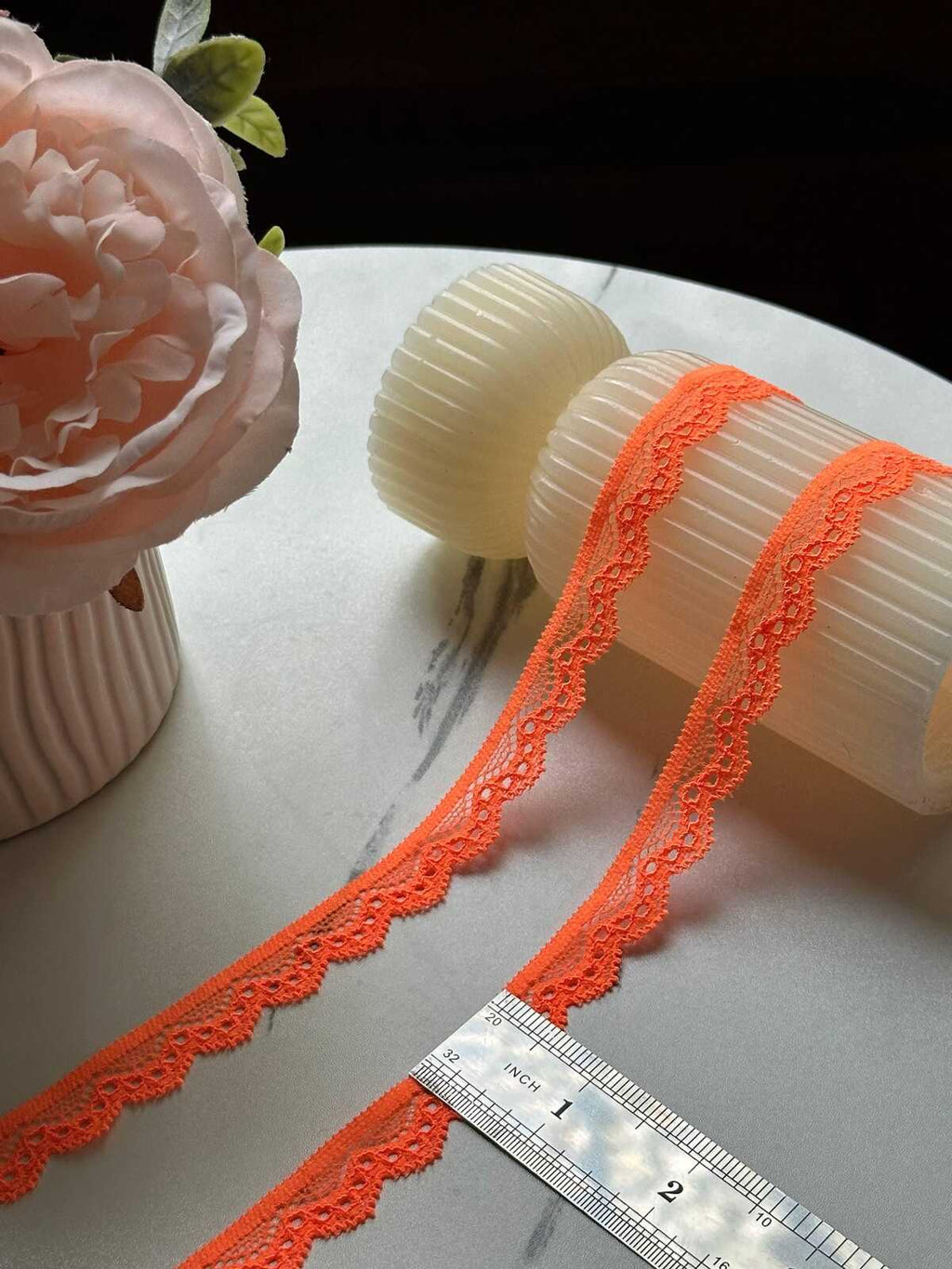 10yds Neon Orange Stretch Lace Trim, 0.5" Elastic Ribbon, Bulk Clearance Coquette Y2K Lace, Lingerie Lace, DIY Sewing, Retail Wholesale