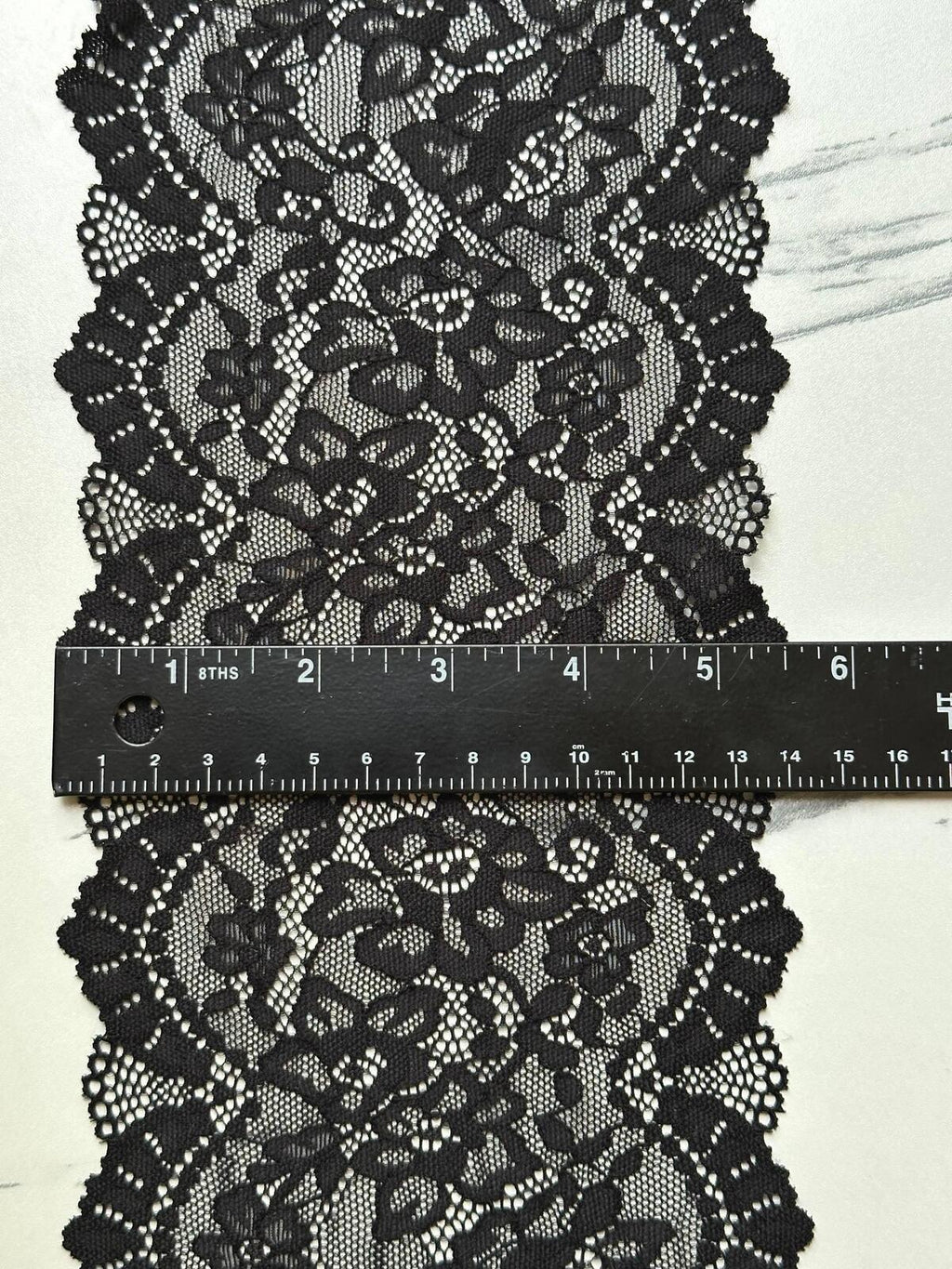 Classic Onyx Black Cordonnet Corded Slight Stretch Lace Trim Symmetrical Double Scalloped Extra Wide Galloon  for Corsets Gowns Crafts, 5.5"