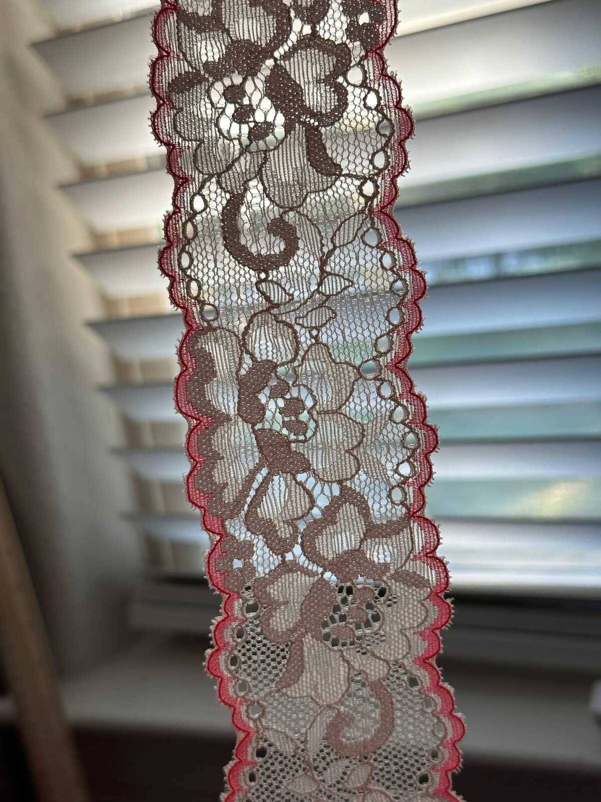 6Yds Rare 2.2" Unique Off-White Neon Pink Edge Floral Stretch Lace Wholesale