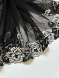 Black Ivory Embroidered Mesh Lace Trim, Extra Wide Tulle Border Ribbon, Coquette Craft Supply, 9", Retail Wholesale Bulk