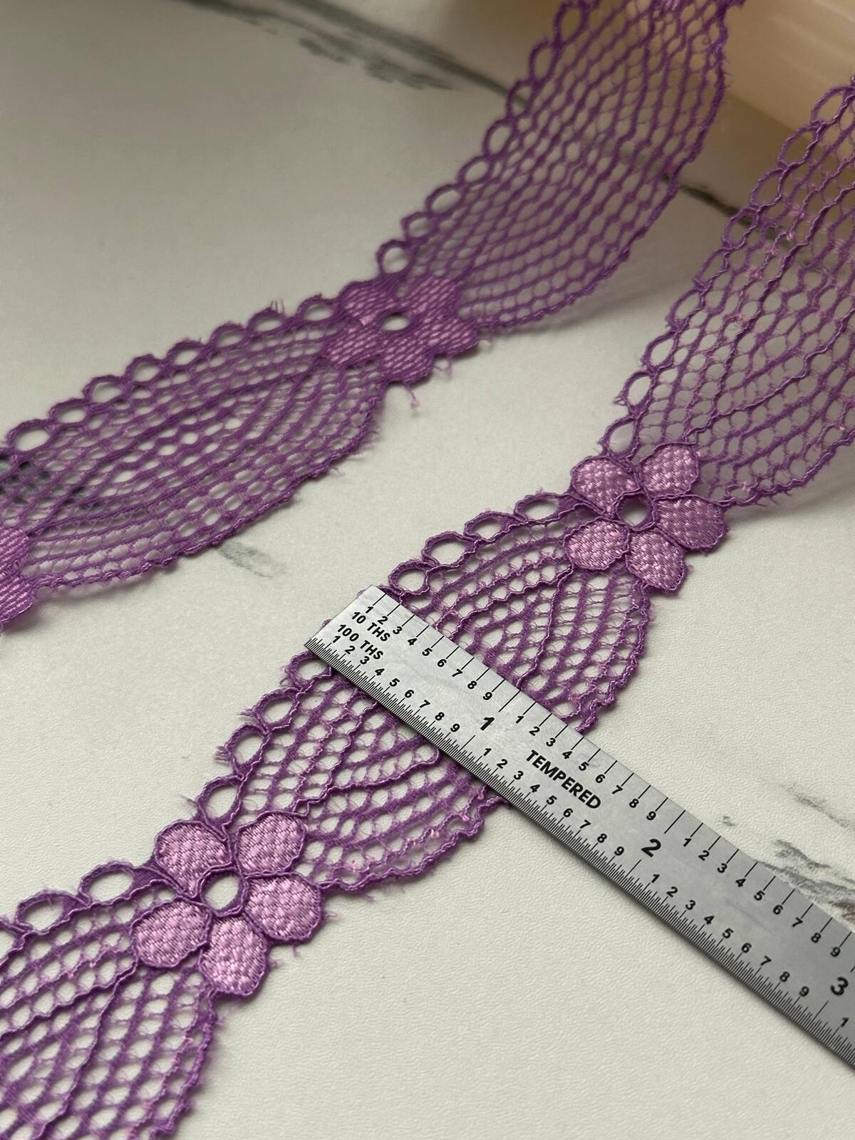 10Yds Stretch 1.4" Purple Flower Mesh Eyelet Scalloped Stretch Lace Trim