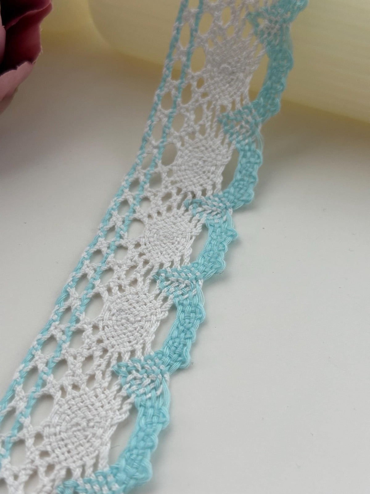 3Yds Non-Stretch 1.5" Light Blue White Cotton Crochet Scalloped Lace Wholesale