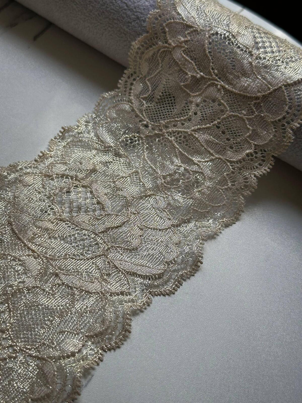 3yds Gold Metallic Floral Stretch Lace Trim, 3.5" Shimmer Ribbon, Bulk Clearance Coquette Y2K Lace, Lingerie, DIY Sewing, Retail Wholesale