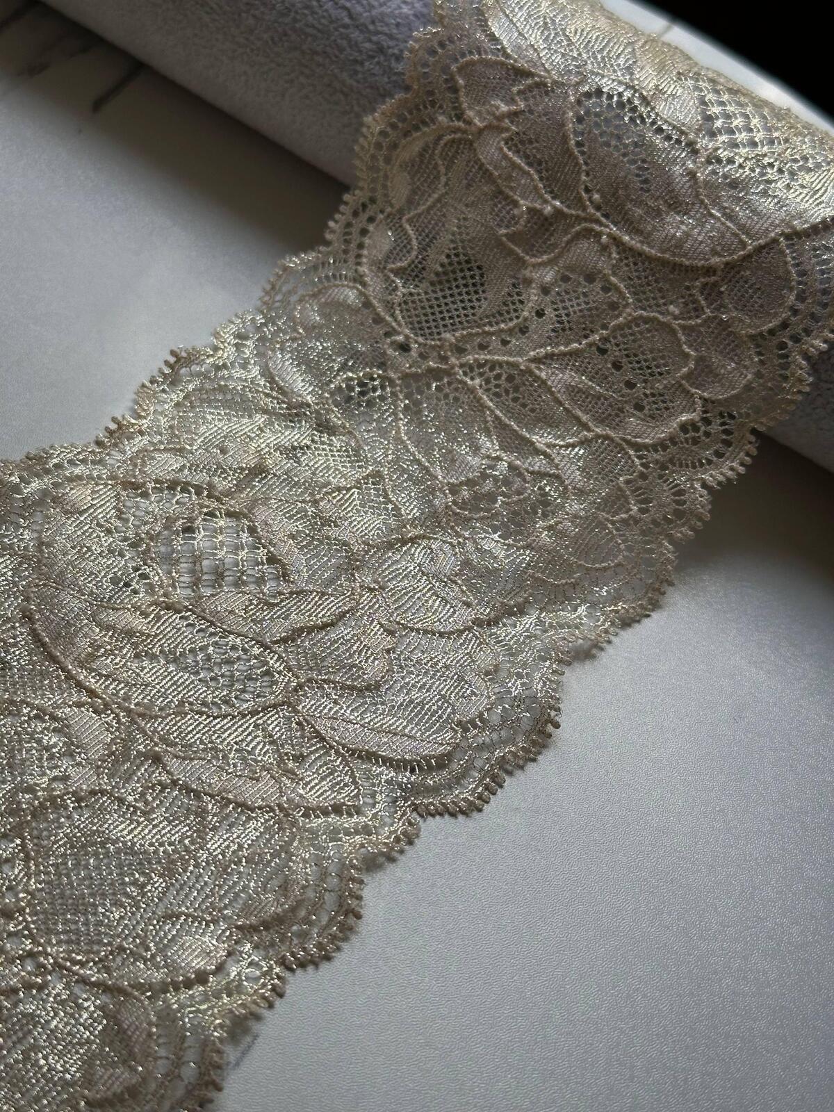 3yds Gold Metallic Floral Stretch Lace Trim, 3.5" Shimmer Ribbon, Bulk Clearance Coquette Y2K Lace, Lingerie, DIY Sewing, Retail Wholesale
