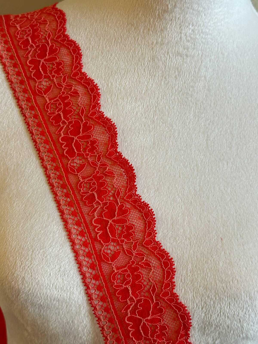 10yds 2.4" Watermelon Red Stretch Lace Trim  Insertion Beading Floral Ribbon Elastic Lace for Lingerie Underwear Garment Sewing by the Yard