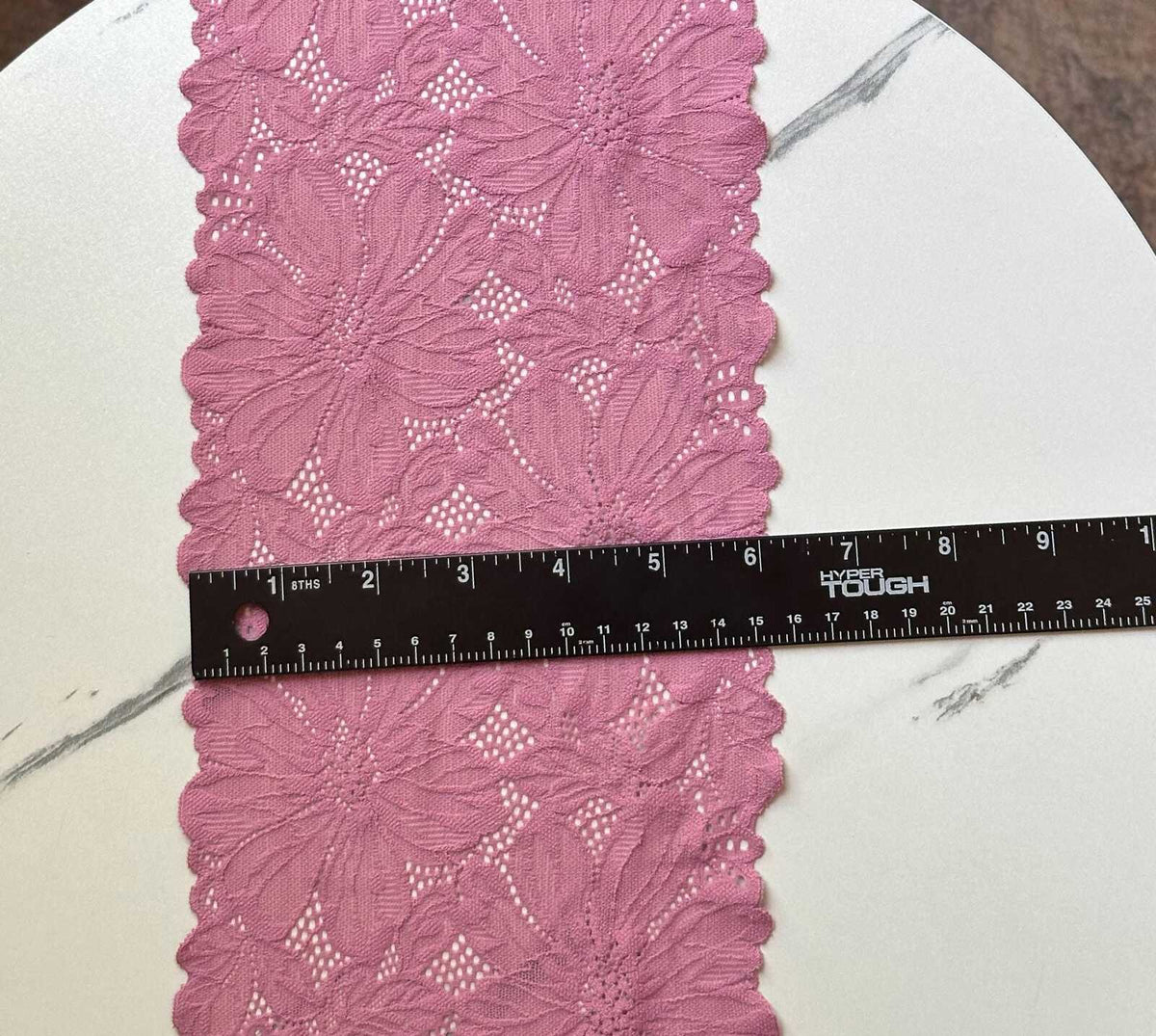 Dusty Rose Pink Floral Stretch Elastic Lace Trim Symmetrical Double Scalloped Wide Galloon Ribbon for Lingerie Underwear Crafts Sewing, 6"