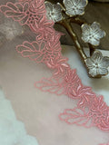 Soft Peach Pink Floral Embroidered Mesh Lace Trim, 2" Floral 3.5" Total Wide Sheer Scalloped Ribbon, Retail Wholesale Bulk
