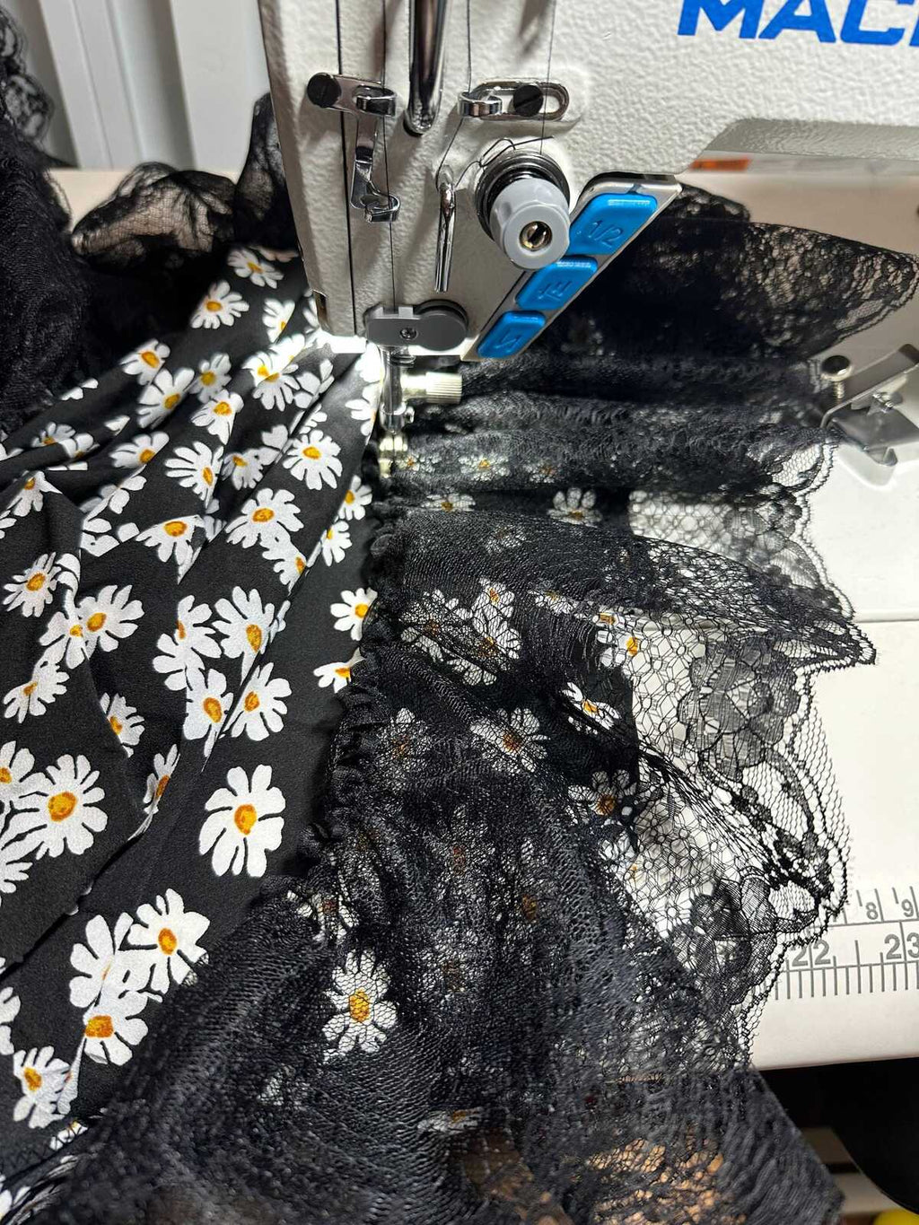 Not for Sale Handmade Daisy Lolita Two Piece Set Coquette Tiered Lace Skirt and Crop Top Chrisom Couture  Gallery Display NFS