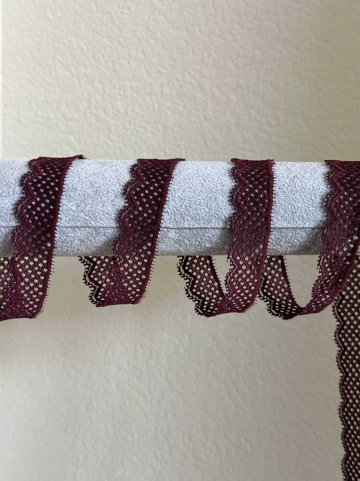 10yds  0.75" Burgundy Stretch Elastic Lace Trim Dainty Scalloped Edge Wine Ribbon for Lingerie  Crafts Sewing Retail Wholesale